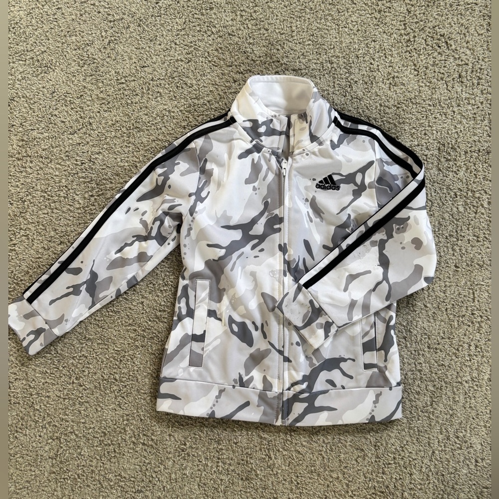 Adidas Track Jacket ZipUp - white & gray Camouflage print - size 5